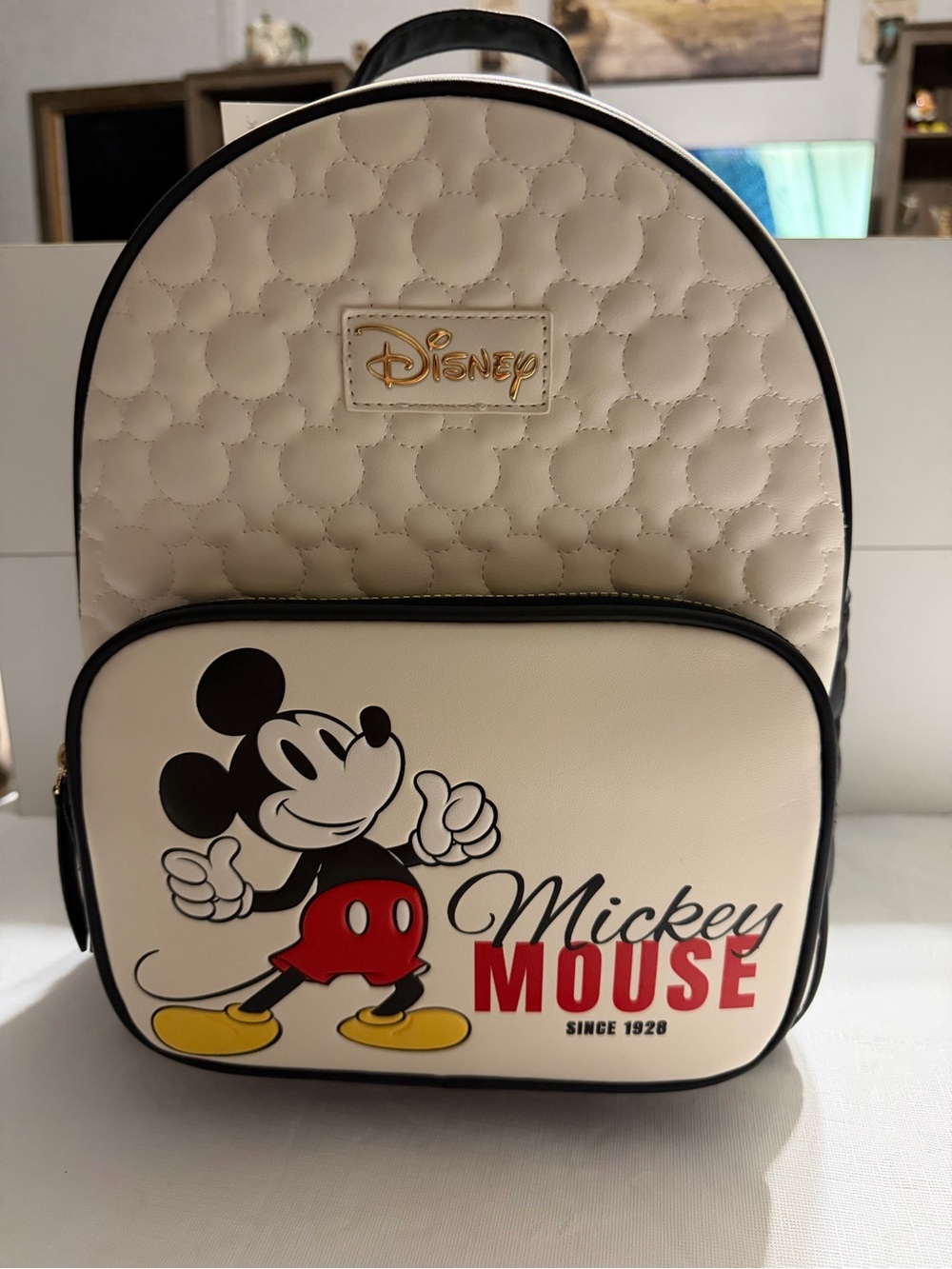 Disney Cream and Black Quilted Mickey Mouse Backpack